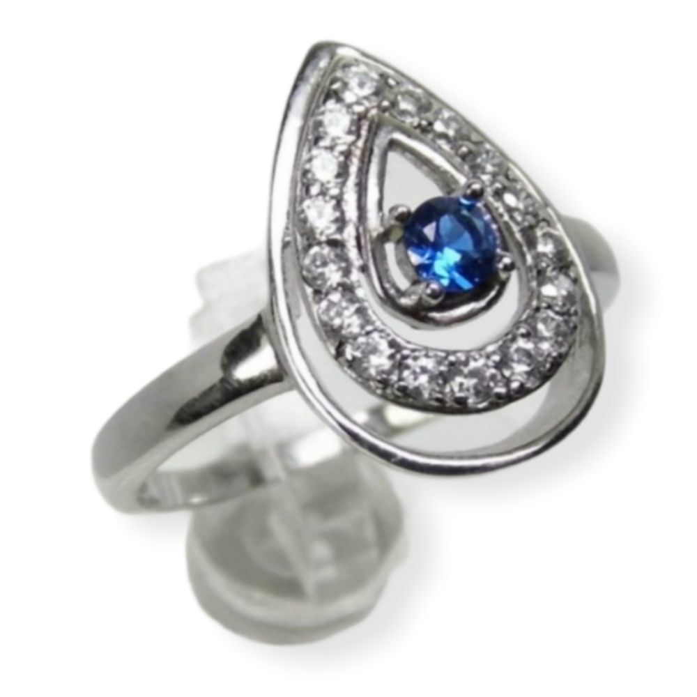 Pear Halo Engagement Simulated SAPPHIRE Sterlong Silver Ring